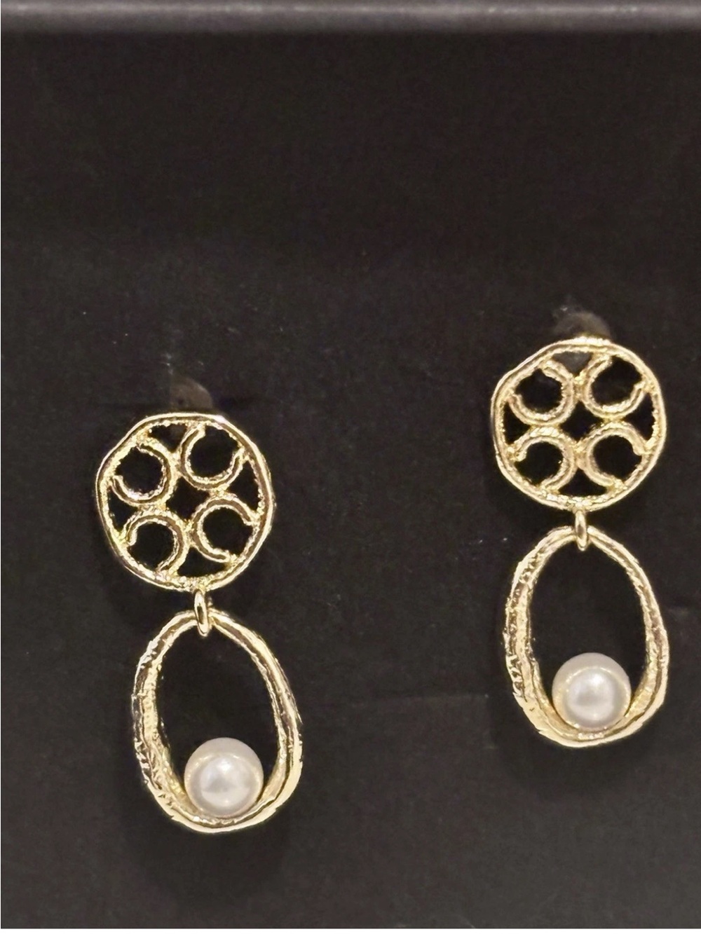 Gold Plated Pearl Drop Earrings Textured Oval Dangle Minimalist Bridal Jewelry